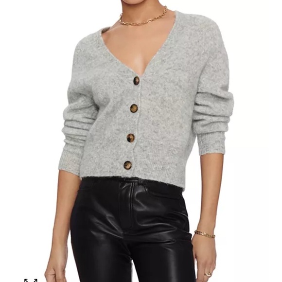 Anine Bing Mason Cropped Mohair Blend Cardigan Grey Minimalist Quiet Luxury Sz L - Picture 1 of 9